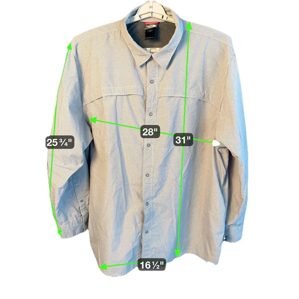 The North Face Shirt Mens XXL Long Sleeve Pockets Button‎ Up Lightweight Gray